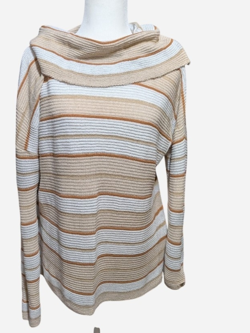 Pre-owned Canyon River Blues Beige & White Striped Cowl Neck Sweater